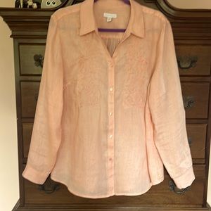 Linen embroidered shirt like new size XL, peach color